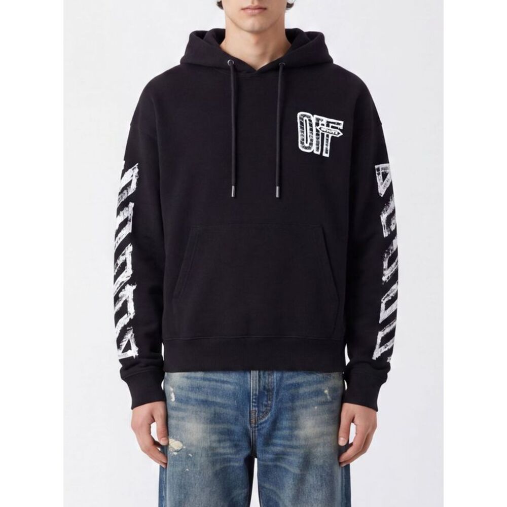 Off-White Men Off-White Relaxed Fit Cotton Hoodie With Monogram Arrow Print